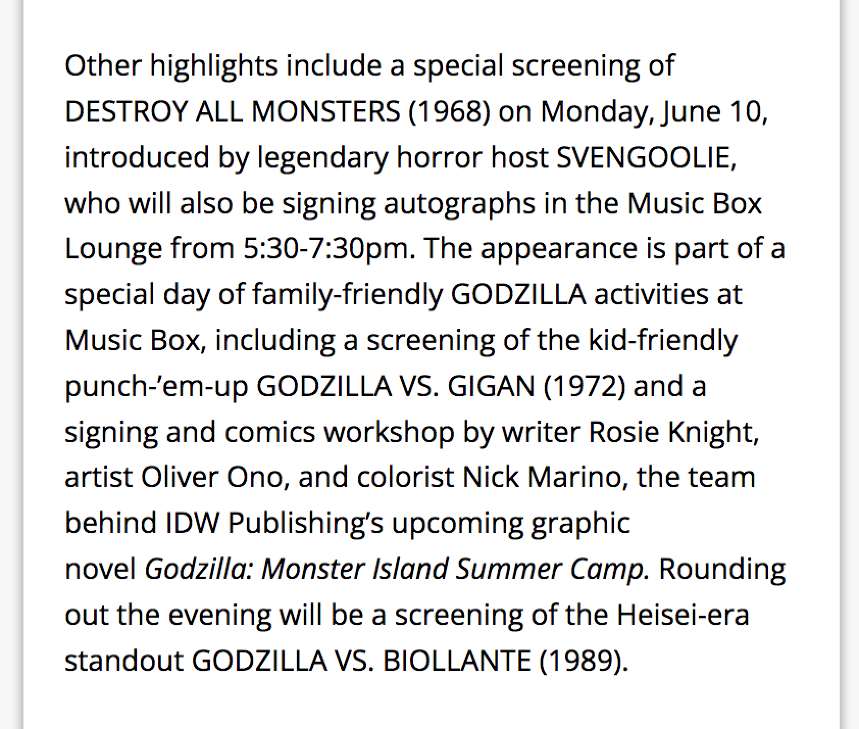 Godzilla: Monster Island Summer Camp creators at Music Box